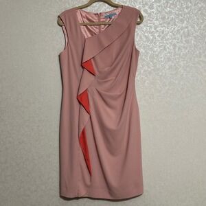 Antonio Melani Pink Sleeveless Sheath Dress Asymmetrical Ruffle Detail Sz 12